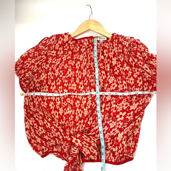 Madewell Women's Crinkled Button-Back Tie Tee in Full Bloom Red Size M - Picture 4 of 7